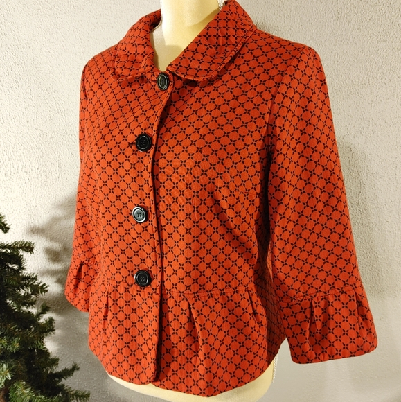 Kim Rogers red and black jacket 3/4 sleeves sz L - Picture 2 of 10